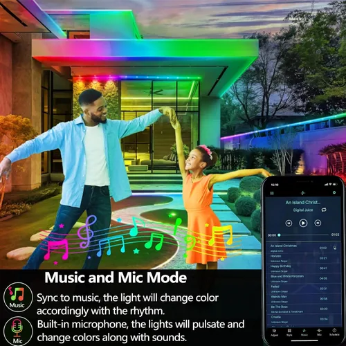 Vista 4 de Tira de luces LED Ws2812 RGB+IC de 16.4 pies IP68 impermeable para exteriores, alimentación por USB de 5 V, sincronización de música, Bluetooth