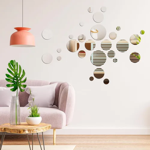 Vista 6 de CEYAZYE Espejo de pared, azulejos de espejo circular autoadhesivos, 32 piezas de espejo acrílico para pared, calcomanías de pared extraíbles