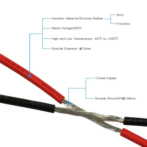 Vista 4 de BNTECHGO Carrete de alambre de silicona calibre 14 20 pies rojo y 20 pies negro flexible 14 AWG alambre de cobre estañado trenzado