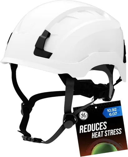 Vista 9 de GE Safety Helmet, Impact Absorbing Tech, Adjustable Ratchet, ANSI Type 1, Memory Foam Padding, Hard Hats Protection, Chin Strap, Class C (Vented) &