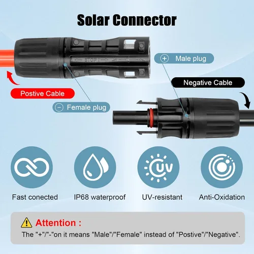 Vista 2 de Cable de Extensión Solar de 8 AWG 3 Pies Negro + 3 Pies Rojo, Cable de Panel Solar de Calibre 8 Macho a Hembra Alambre de Cobre Estañado para Panel