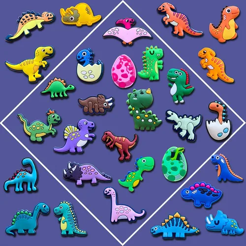 Vista 4 de 30 45 dijes de dinosaurio para zapatos, sandalias y pulseras, dijes de dinosaurio para niños, hombres, niños y adultos, recuerdos de fiesta