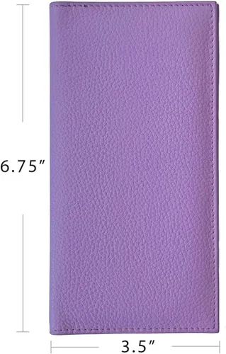 Vista 4 de Funda de chequera de cuero genuino básica púrpura claro para hombres y mujeres