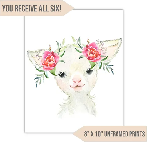 Vista 6 de Arte de pared de animales de granja (juego de 6 sin marco) pintura de acuarela para habitación de niños, papel de póster de 8 x 10 pulgadas, kit