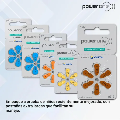 Vista 4 de Power One Size 312 Zinc Air Audífono Baterías Sin mercurio (42 baterías)