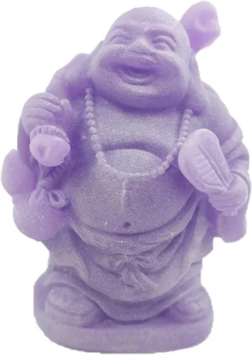 Vista 3 de Feng Shui - Juego de 6 figuras de Buda moradas de 3 pulgadas, color marfil, con cara feliz que brilla en la oscuridad, estatua de cristal verde