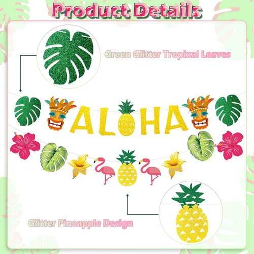 Vista 7 de Decoraciones de fiesta hawaiana Aloha – Cartel dorado brillante Aloha para suministros de fiesta temática de Luau tropical de Hawaii