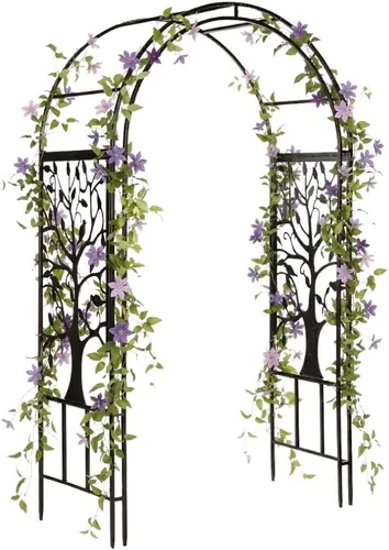 Vista 10 de Estructura de arco de jardín al aire libre de metal de Plow & Hearth, de 84 pulgadas de alto, entramado de celosía de hierro para plantas Rojo