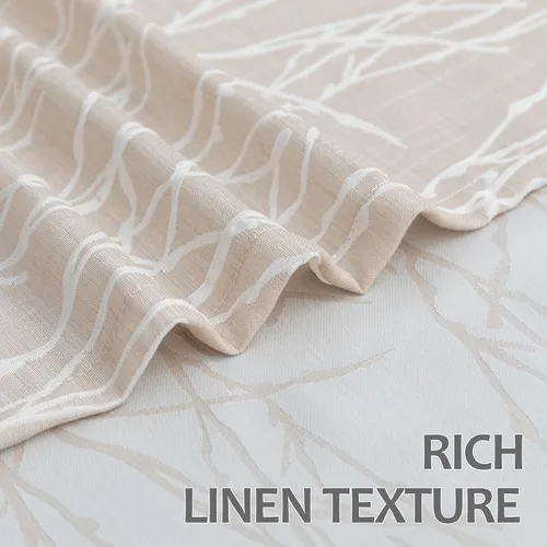Vista 7 de Pitalk - Cortinas con patrón beige de 63 pulgadas de largo para dormitorio, 2 paneles con pestaña trasera y bolsillo, diseño de ramas de árbol