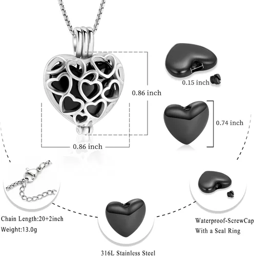 Vista 42 de Collar con medallón de cremación conmemorativa con corazón eterno con mini urna para cenizas de seres queridos