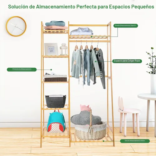 Vista 2 de Jotsport - Perchero de bambú con 7 estantes de almacenamiento para niños