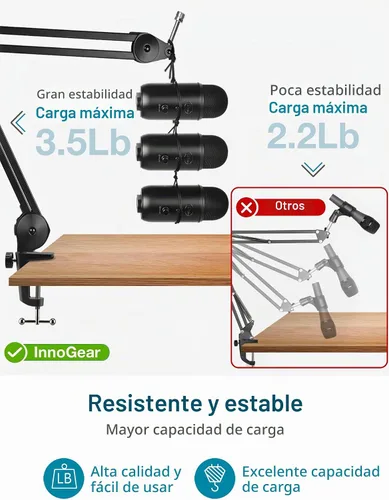 Vista 5 de InnoGear Soporte de brazo para micrófono, brazo de micrófono resistente, soporte de micrófono de suspensión con brazo de tijera boom con clip