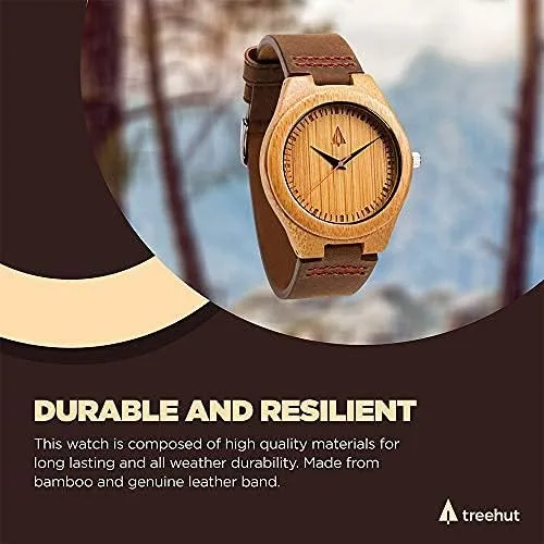 Vista 5 de Treehut - Reloj de pulsera analógico para hombres, de madera con correa de piel auténtica, estilo elegante., Marrón Natural 1