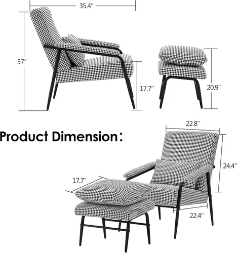 Vista 2 de MCombo Silla decorativa moderna con otomana, sillón de tela suave, silla de ocio tapizada para espacios pequeños, sala de estar y dormitorio 4123