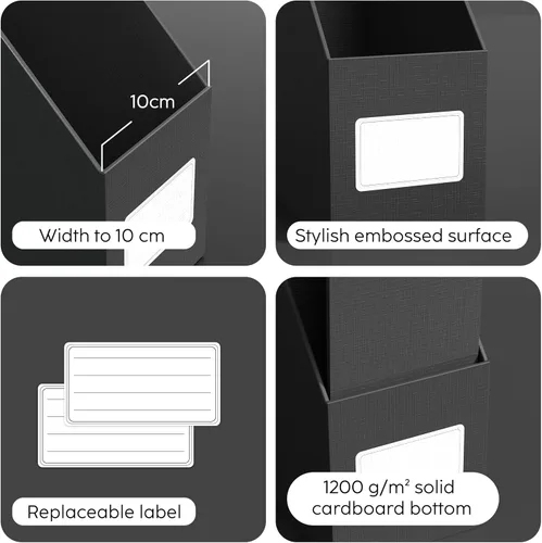 Vista 6 de JiaWei - Portarevistas negros, 3 paquetes de resistente estante de cartón, caja de archivo de organización de escritorio para estantes y escritorio