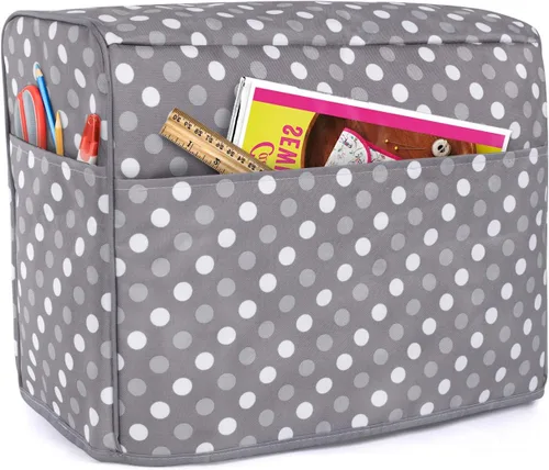 Vista 7 de LUXJA Bolsa de transporte para máquina de coser con cubierta para máquina de coser, puntos grises