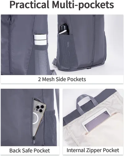 Vista 6 de sportsnew Mochila deportiva con cordón y compartimento para zapatos, mochila con cordón para mujeres y hombres, patente pendiente, Gris, Classic
