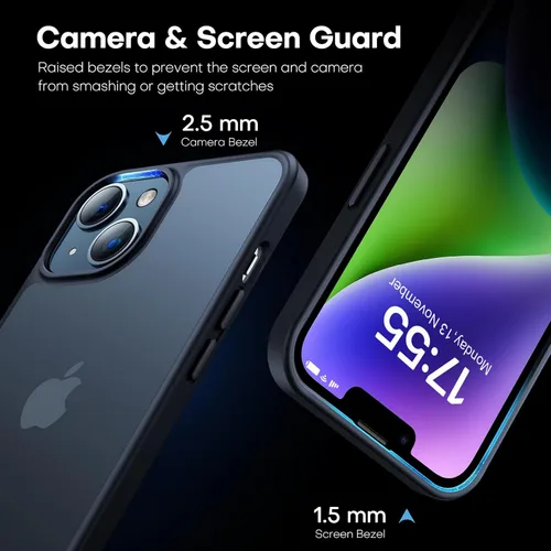 Vista 5 de L K LϟK for iPhone 13 Case, [3 in 1] 1X Translucent Matte Case with 2X Screen Protector, [Military-Grade Drop Tested] Shockproof Anti-Fingerprint