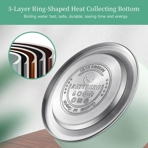 Vista 3 de RETTBERG Teteras de té, teteras silbantes de inducción de 2.64 cuartos de galón, teteras de acero inoxidable de grado alimenticio con mango de tacto