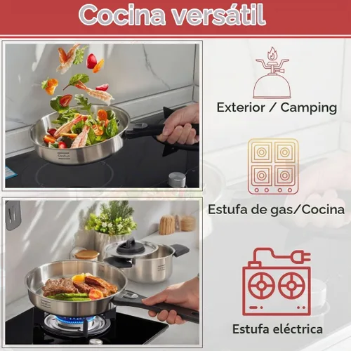 Vista 7 de Juego de utensilios de cocina de acero inoxidable para acampar, sartén con mango desmontable, ollas anidables para mochileros, campamento y cocina