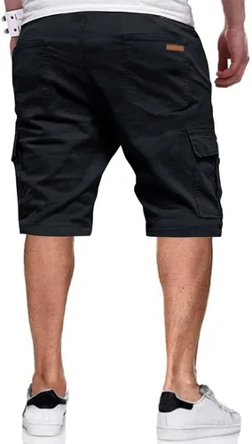 Vista 2 de JMIERR Pantalones cortos de sarga para hombre con cordón de algodón clásico elástico con 6 bolsillos