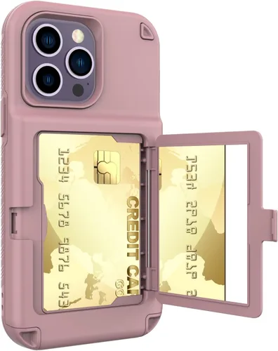 Vista 18 de Funda compatible con iPhone 14 Pro Max con espejo con tarjetero y soporte para tarjetas, bonita funda de lujo con espejo de maquillaje a la moda