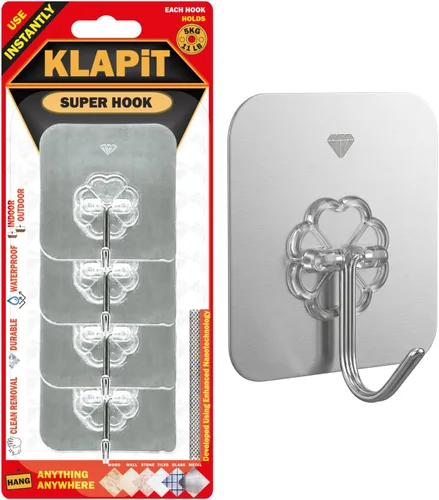Vista 19 de KLAPiT Super Hook - Ganchos de pared adhesivos de alta resistencia, soporta hasta 11 libras, impermeable, sin daños, fácil de instalar en azulejos