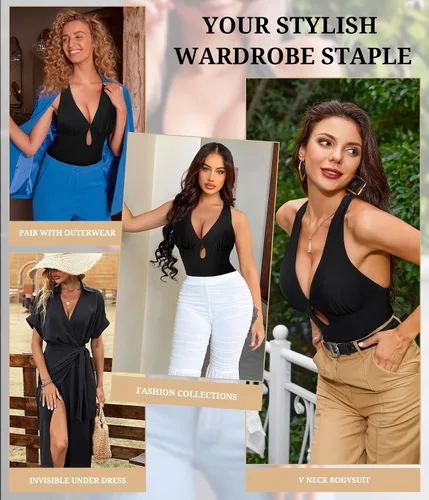 Vista 3 de CtriLady Leotardo sin mangas para mujer, espalda descubierta, cuello cuadrado, doble línea, ajustado, overol con tanga, ropa de club