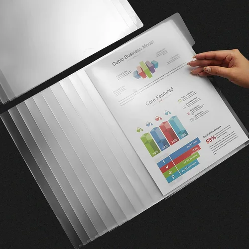 Vista 2 de Carpeta de documentos transparente para proyectos, 100 unidades, tamaño A4, carpeta de plástico transparente tipo L