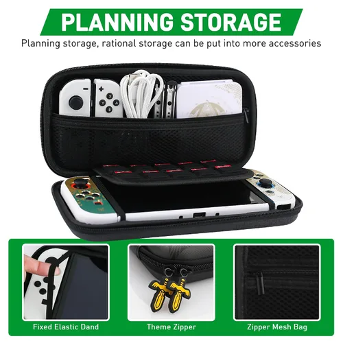 Vista 2 de RHOTALL Carrying Case for Nintendo Switch, Storage Cover for Switch Accessories with Protective Skin, Screen Protector, Wristband and 2 Thumb Caps