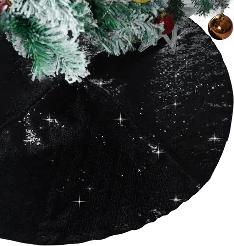 Vista 26 de PartyDelight Faldón para Árbol de Navidad de 24 Pulgadas, Redondo, Lentejuelas Negras Brillantes, Adornos Pequeños, Decoraciones de Fiesta