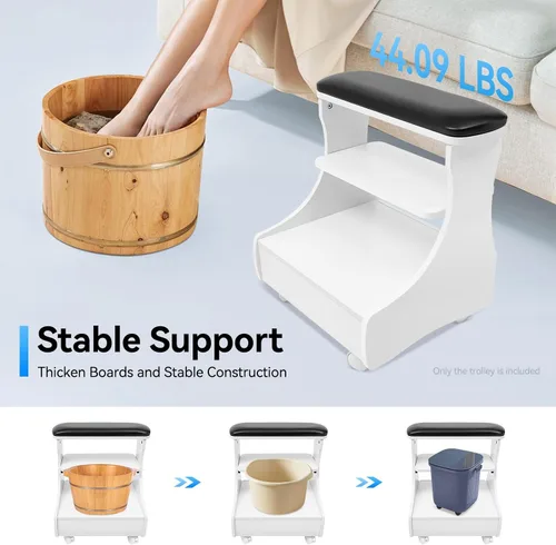 Vista 4 de Pedicura Reposapiés Baño de Pies Carrito Reposapiés Pedicura Manicura Silla Taburete de baño con ruedas Capacidad de 44.09 lbs Soporte Soporte