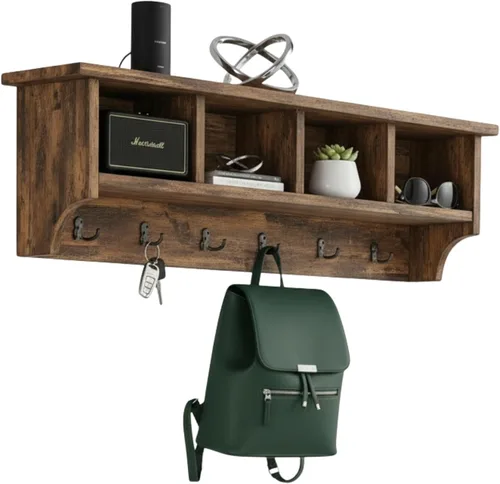 Vista 10 de Alaterre Furniture Pomona - Perchero de entrada – Moderno perchero rústico de 48 pulgadas montado en la pared con 6 ganchos – Madera maciza y ahorro