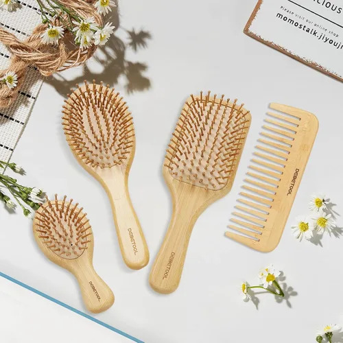 Vista 5 de DEBETOOL Juego de Cepillos de Cabello de Bambú, Peine de Paleta de Bambú de Madera Natural Desenredante para el Crecimiento del Cabello - Peine