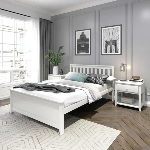 Vista 20 de Plank+Beam - Estructura de cama individual de madera maciza, cama de plataforma con cabecero, arcilla