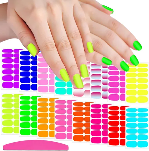 Vista 13 de 224 piezas de 16 hojas de color sólido y mate, autoadhesivas, tiras de esmalte de uñas para mujeres, calcomanías de arte de uñas, accesorios de uñas
