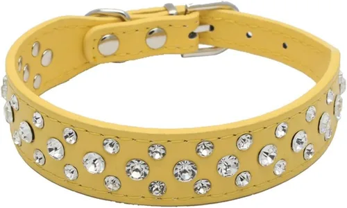 Vista 8 de Dogs Kingdom Collares de cuero con diamantes de imitación personalizados de 10 a 24 pulgadas de longitud, para razas pequeñas y medianas, color Negro
