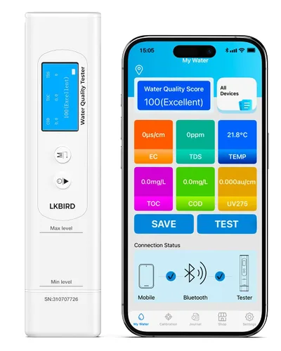 Vista 10 de 9 en 1 probador de agua inteligente con monitoreo por APP, kit de prueba de agua digital para turbidez, TDS, EC, temperatura, sal, GH, TOC, COD