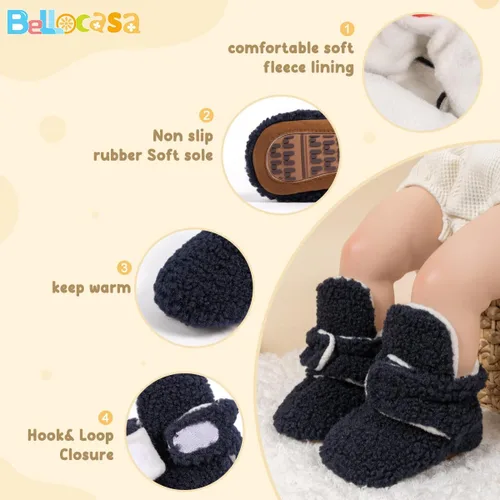 Vista 62 de Botines de forro polar para bebés, niños y niñas, pantuflas antideslizantes con agarre suave, zapatos de calcetín para recién nacidos, cuna