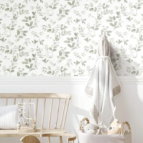 Vista 8 de RoomMates Dancing Leaves - Papel tapiz para despegar y pegar Verde/Blanco