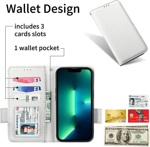 Vista 3 de Funda compatible con Blu View 1, piel sintética con soporte para tarjetas, compatible con Blu View1 B100DL con cierre magnético, protección
