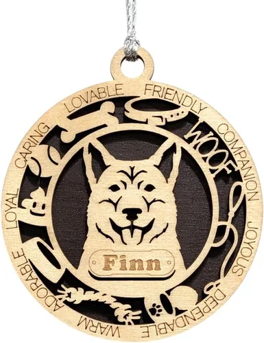 Vista 124 de Adorno de Navidad personalizado para perro Cavalier King Charles Spaniel, redondo de 3 pulgadas, madera cortada con láser de 2 capas, nombre y texto