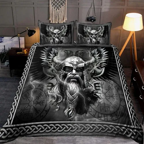 Vista 2 de Nordic Valhalla Odin - Juego de funda de edredón de 3 piezas, estampado en 3D vikingo, juego de funda de edredón para cama individual, matrimonial
