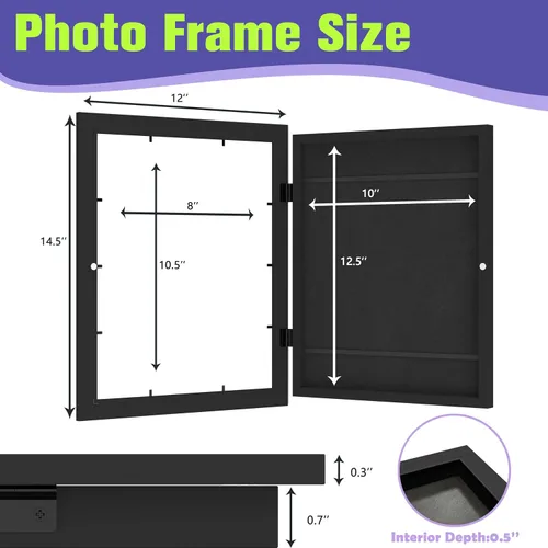 Vista 2 de FrameWorks Marco de arte de madera negra de 10 x 12.5 pulgadas para niños con puerta magnética, exhibición para obras de arte en 3D, fotos