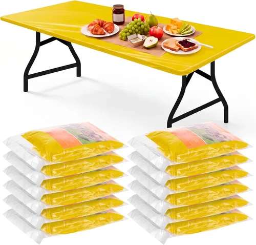 Vista 9 de Boao 12 piezas de manteles de plástico desechables para mesas con borde elástico ajustable, manteles rectangulares impermeables para mesas de Azul