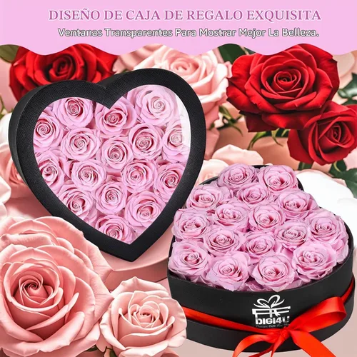 Vista 2 de Caja extra grande con forma de corazón de 16 rosas preservadas para siempre, con collar, regalos para el día de San Valentín para ella, novia