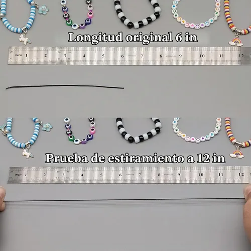 Vista 4 de Cuerda elástica para pulseras, 2 rollos de 1 mm de cuerda elástica resistente para hacer joyas, collares, encordado (negro)