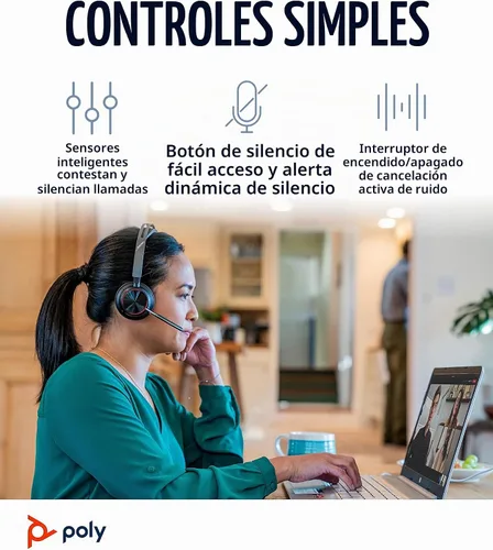 Vista 5 de [Usado] Poly Voyager Focus 2 UC - Auriculares inalámbricos ANC con micrófono y soporte de carga, se conecta a través de Bluetooth a PC/Mac/Móvil