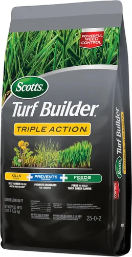Vista 14 de Scotts Turf Builder Triple Action1, combinación de control de malezas, prevención de malezas y fertilizante, 25-0-2, 5,000 pies cuadrados, 14.10