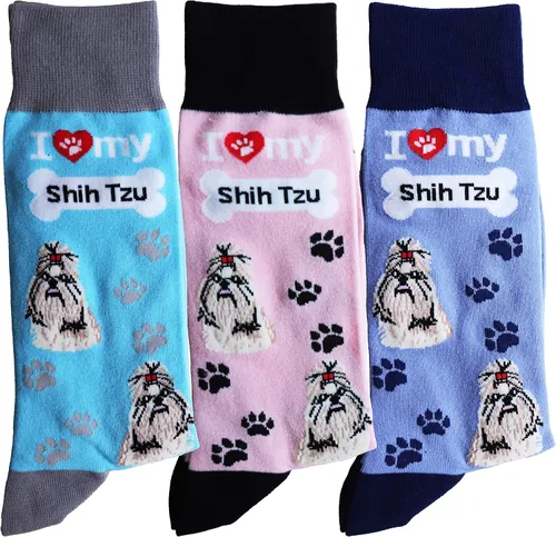 Vista 2 de Sock Society I Love Dogs - Calcetines divertidos unisex para hombres y mujeres, diseño casual, paquete de 3